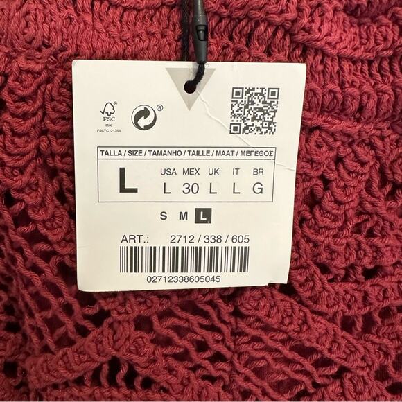 Zara Burgundy Maroon Crochet High Rise Shorts NWT LARGE Summer Elastic Pull On - Picture 7 of 14